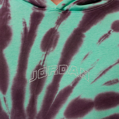Men's Jordan Brooklyn Fleece Tie-Dye Festival Pullover Hoodie - Green Glow/Burgundy Ash/Pale Ivory
