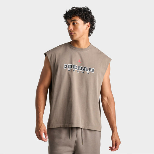 Men's Jordan Brooklyn Sleeveless Muscle Top - Olive Grey/Gym Red
