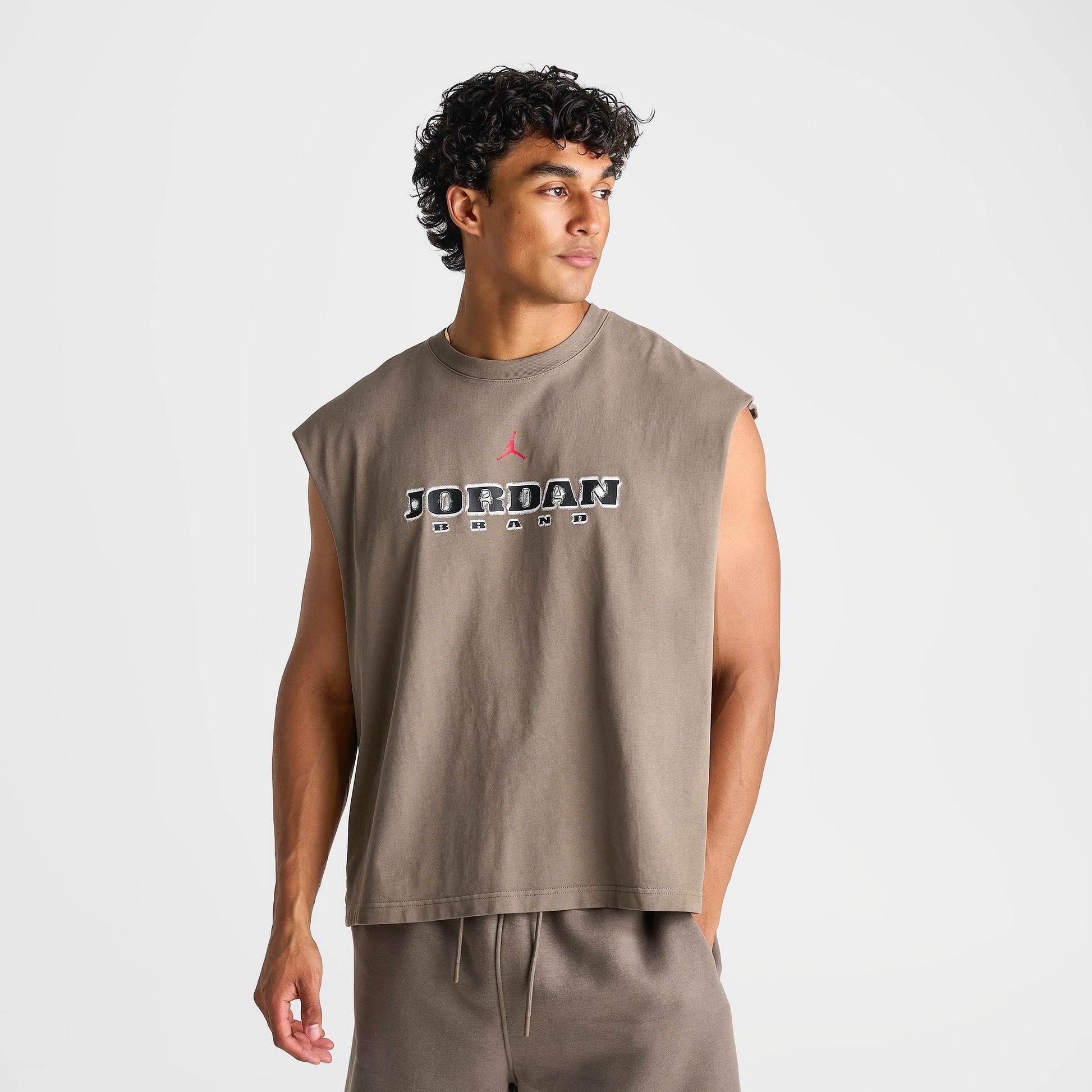 Men's Jordan Brooklyn Sleeveless Muscle Top - Olive Grey/Gym Red