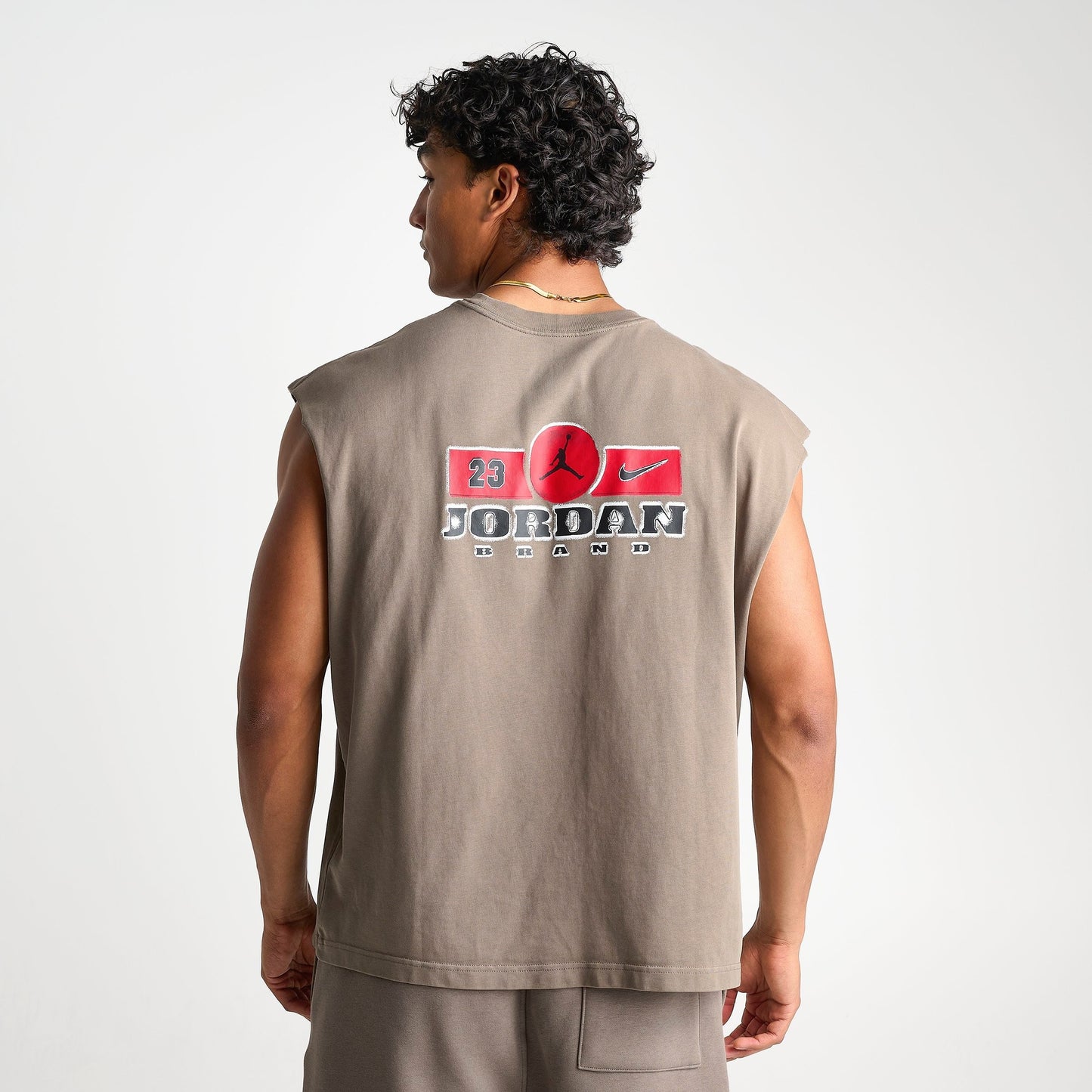 Men's Jordan Brooklyn Sleeveless Muscle Top - Olive Grey/Gym Red