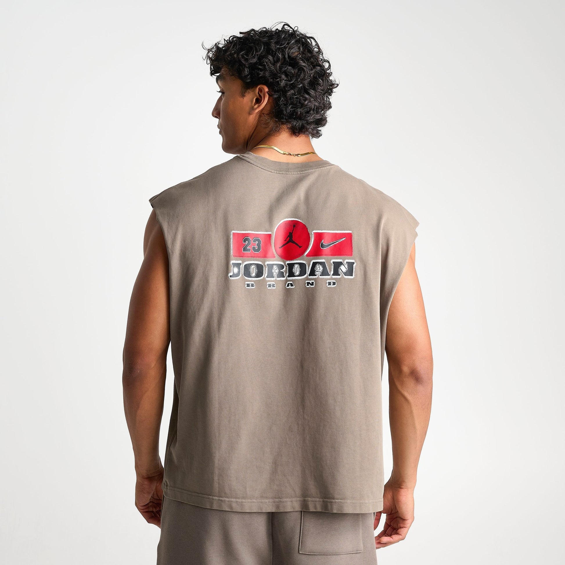 Men's Jordan Brooklyn Sleeveless Muscle Top - Olive Grey/Gym Red