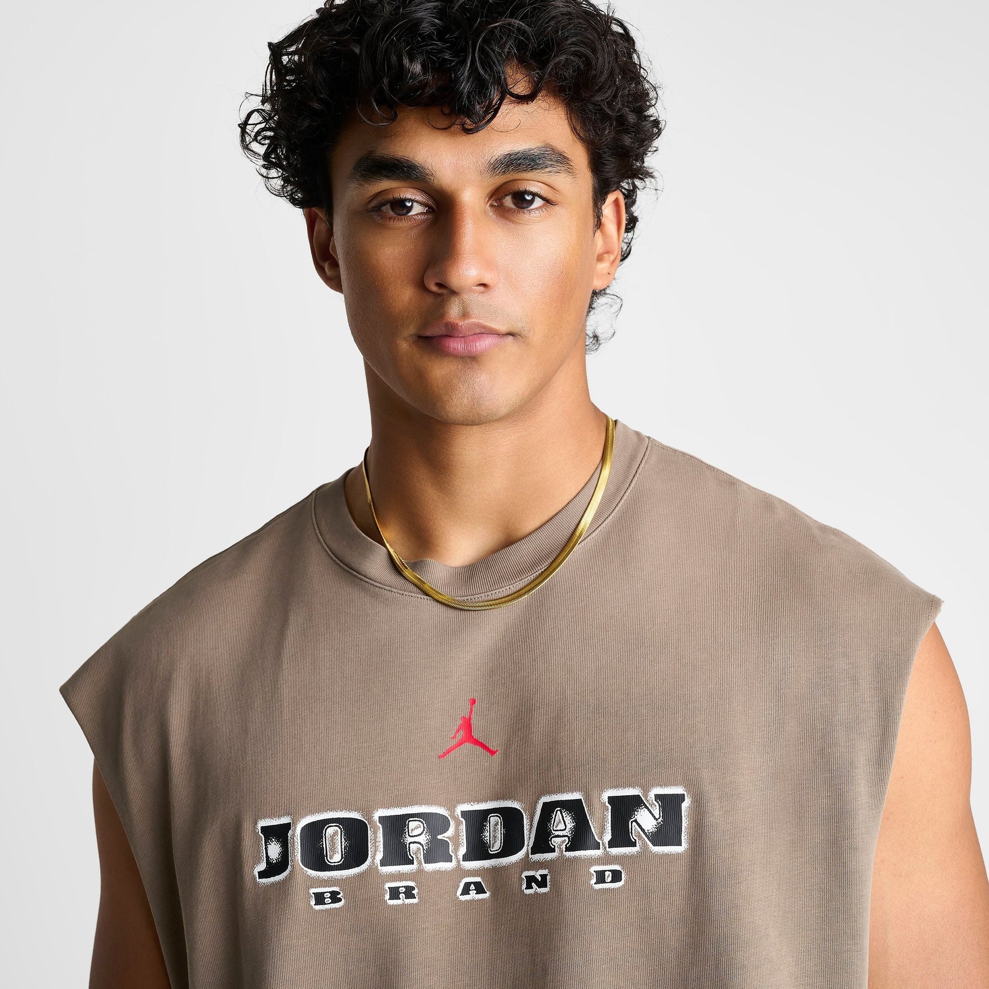 Men's Jordan Brooklyn Sleeveless Muscle Top - Olive Grey/Gym Red