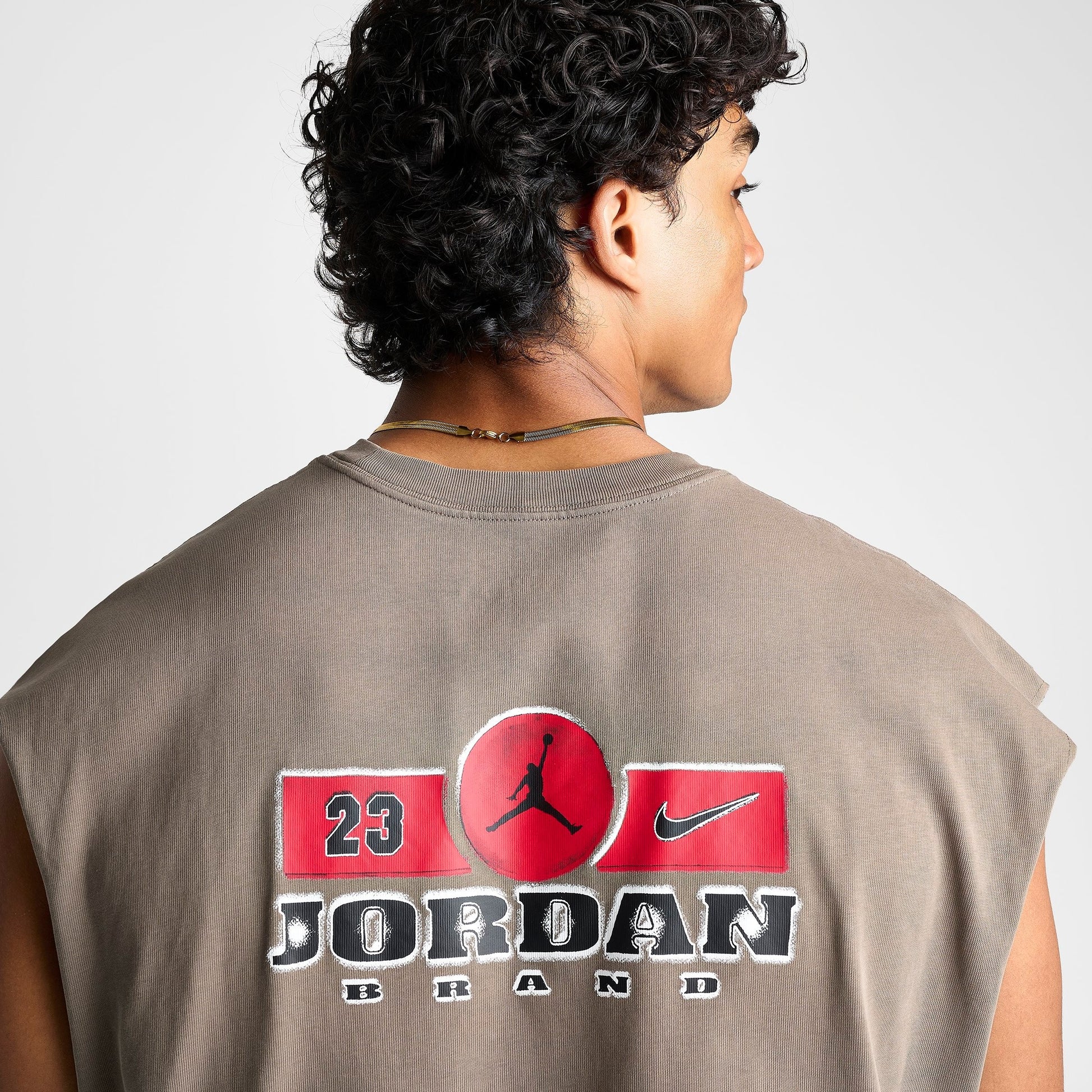 Men's Jordan Brooklyn Sleeveless Muscle Top - Olive Grey/Gym Red