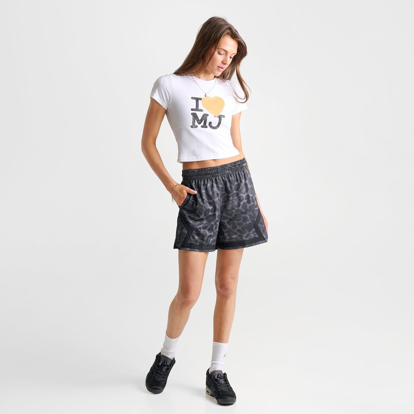 Women's Jordan Sport Leopard Print 4" Diamond Basketball Shorts - Black/Black