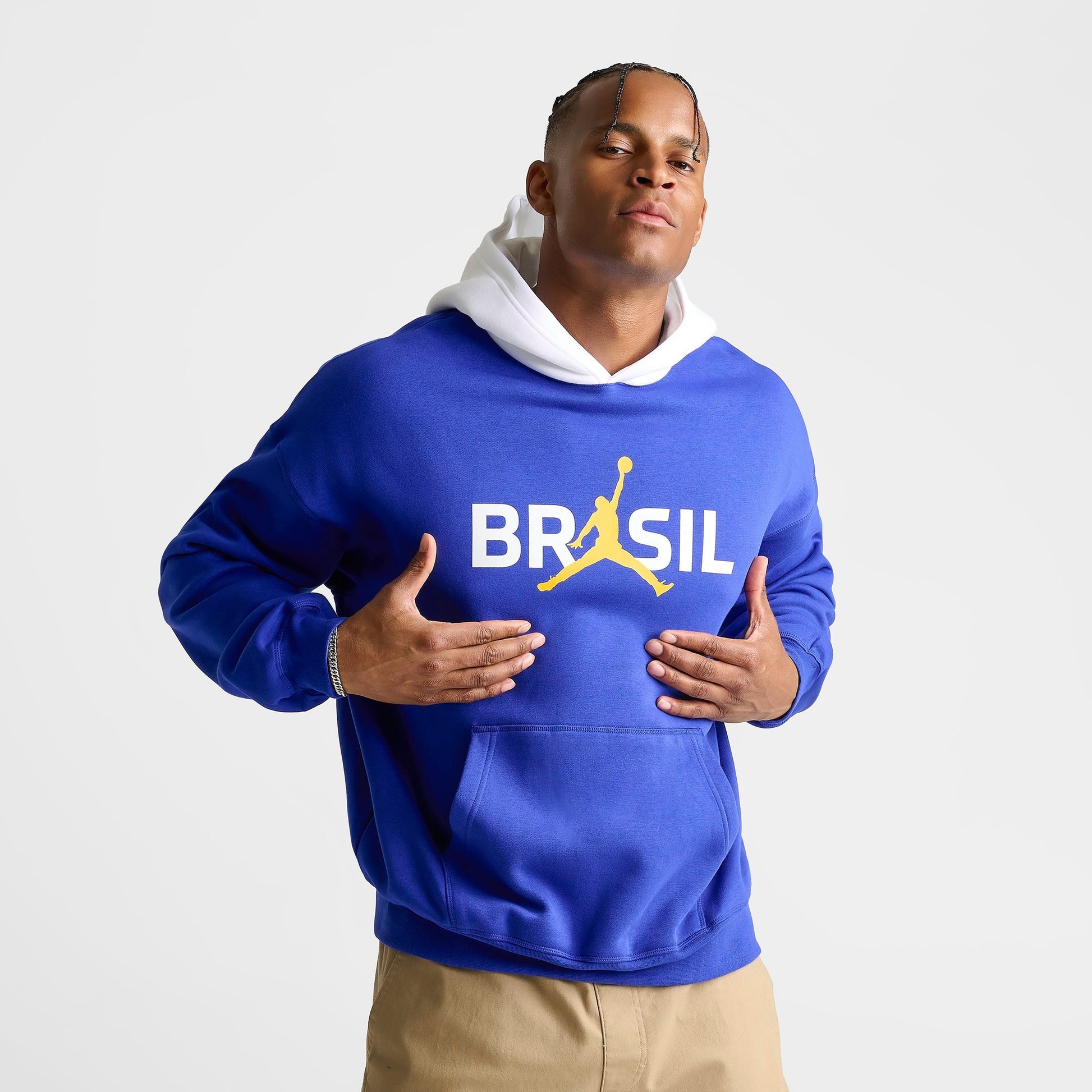 Men's Jordan Brazil Brooklyn Fleece Pullover Hoodie - Old Royal/White