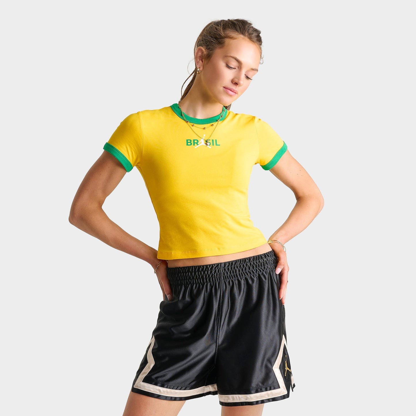 Women's Jordan Brazil Graphic Crewneck T-Shirt - Varsity Maize/Lucky Green