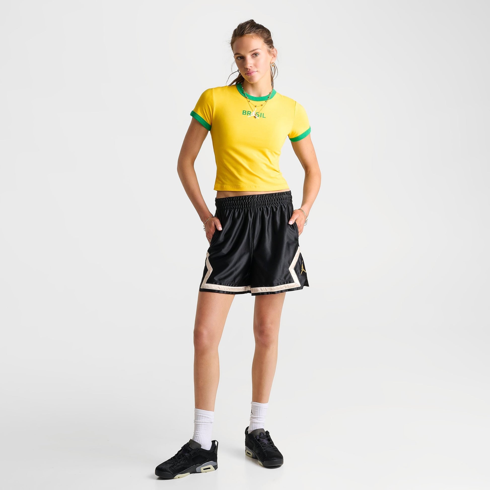 Women's Jordan Brazil Graphic Crewneck T-Shirt - Varsity Maize/Lucky Green