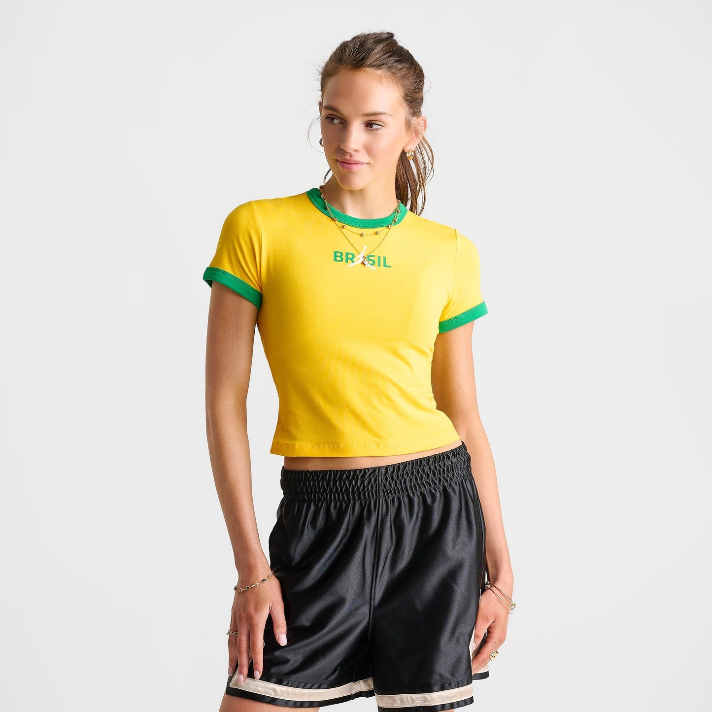 Women's Jordan Brazil Graphic Crewneck T-Shirt - Varsity Maize/Lucky Green