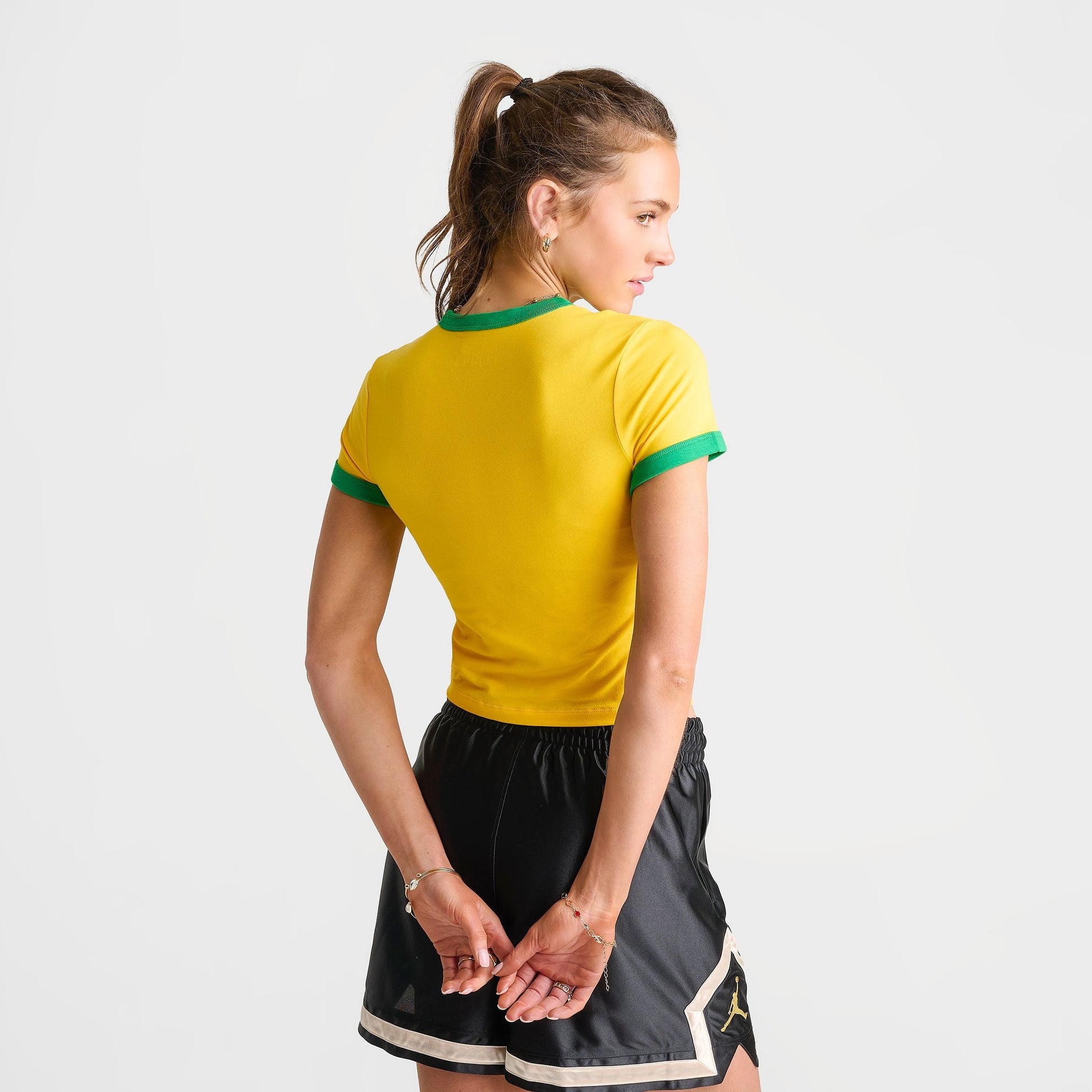 Women's Jordan Brazil Graphic Crewneck T-Shirt - Varsity Maize/Lucky Green