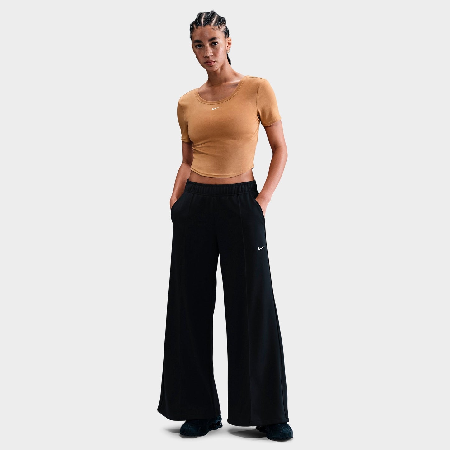 Women's Nike Sportswear Mid-Rise Wide-Leg Jogger Pants - Black/Black/Sail