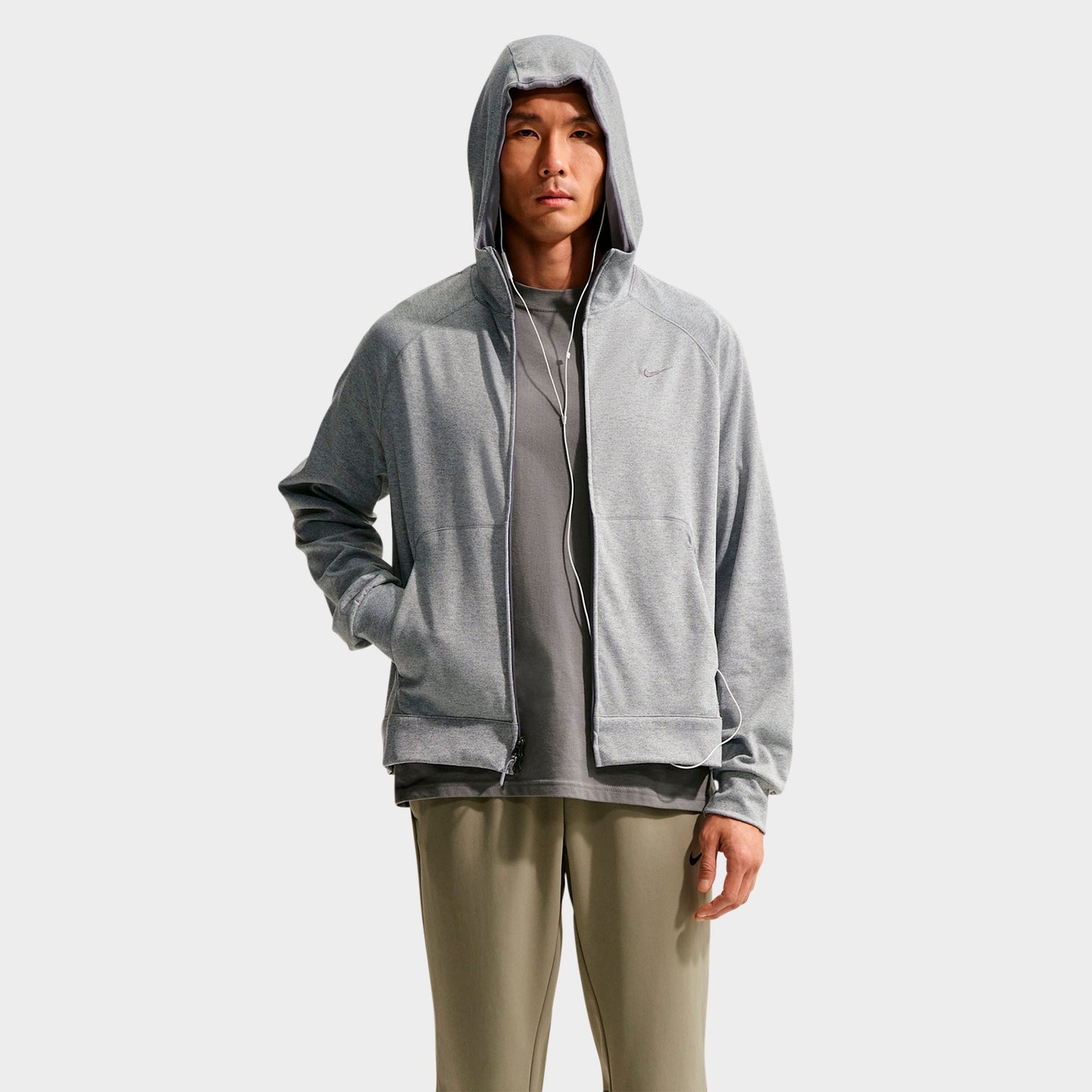 Men's Nike Primary NanoKnit Dri-FIT UV Protection Full-Zip Training Hoodie - Smoke Grey/Heather/Smoke Grey