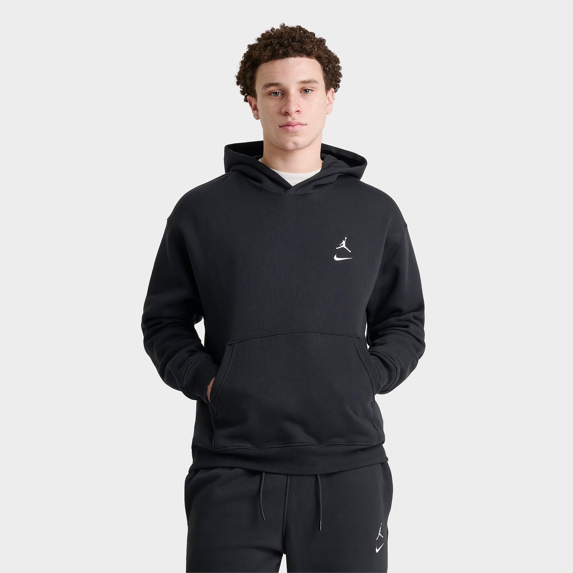Men's Jordan Swoosh Brooklyn Fleece Pullover Hoodie - Black/White