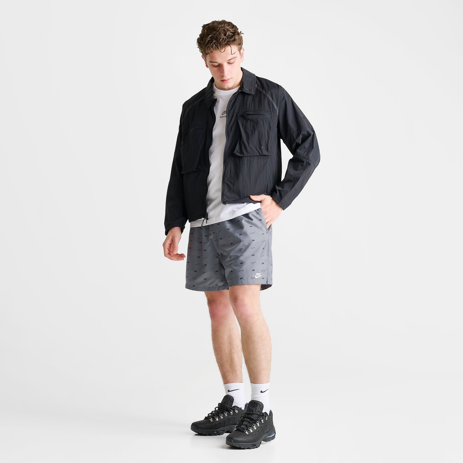 Men's Nike Sportswear Club Monogram Woven Flow Shorts - Smoke Grey/Black