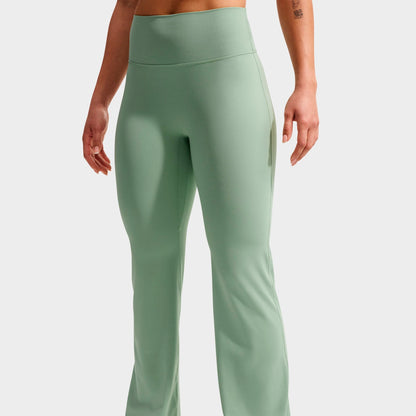Women's Nike Zenvy Seamless Front High-Waisted Flared Leggings - Steam/White