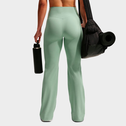 Women's Nike Zenvy Seamless Front High-Waisted Flared Leggings - Steam/White