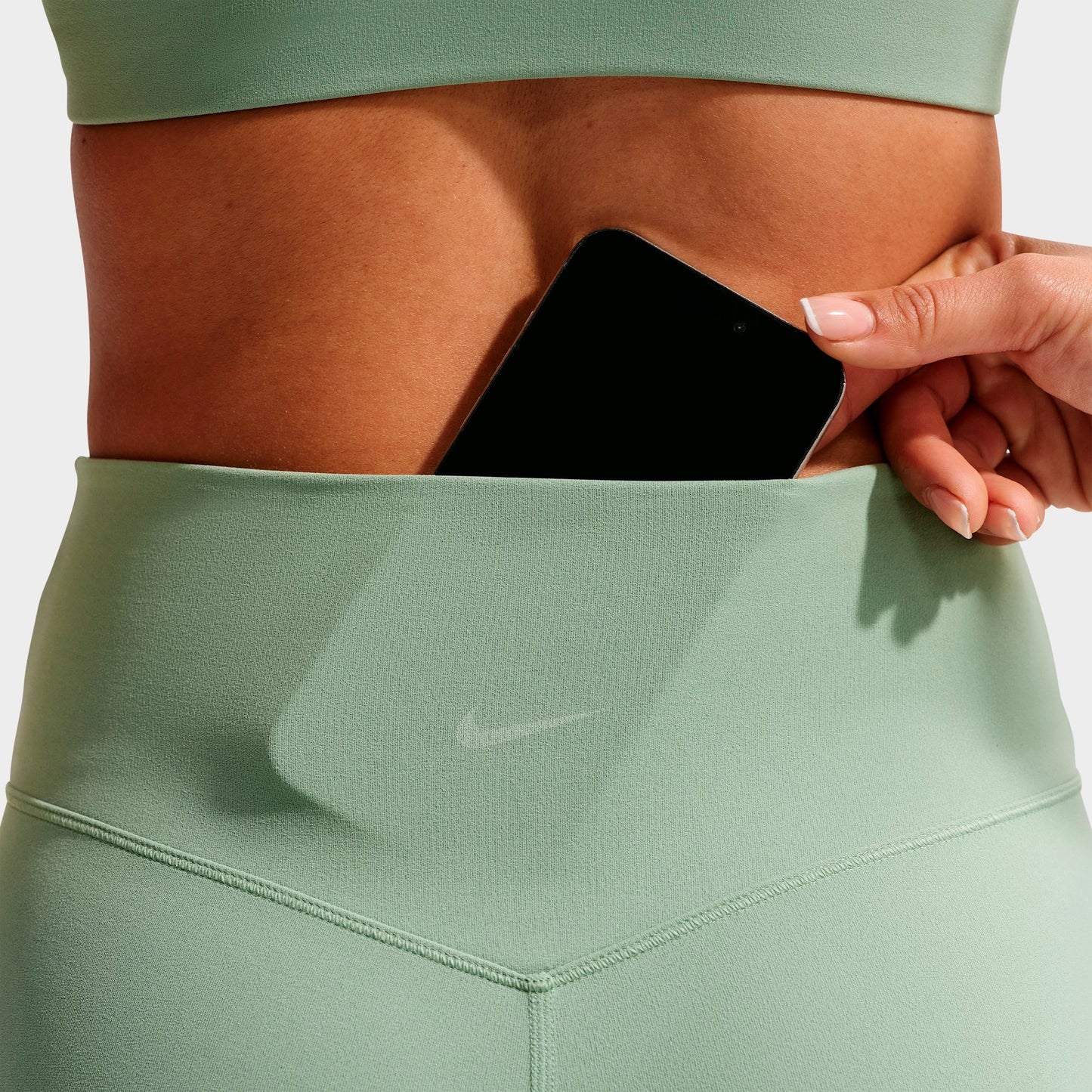 Women's Nike Zenvy Seamless Front High-Waisted Flared Leggings - Steam/White