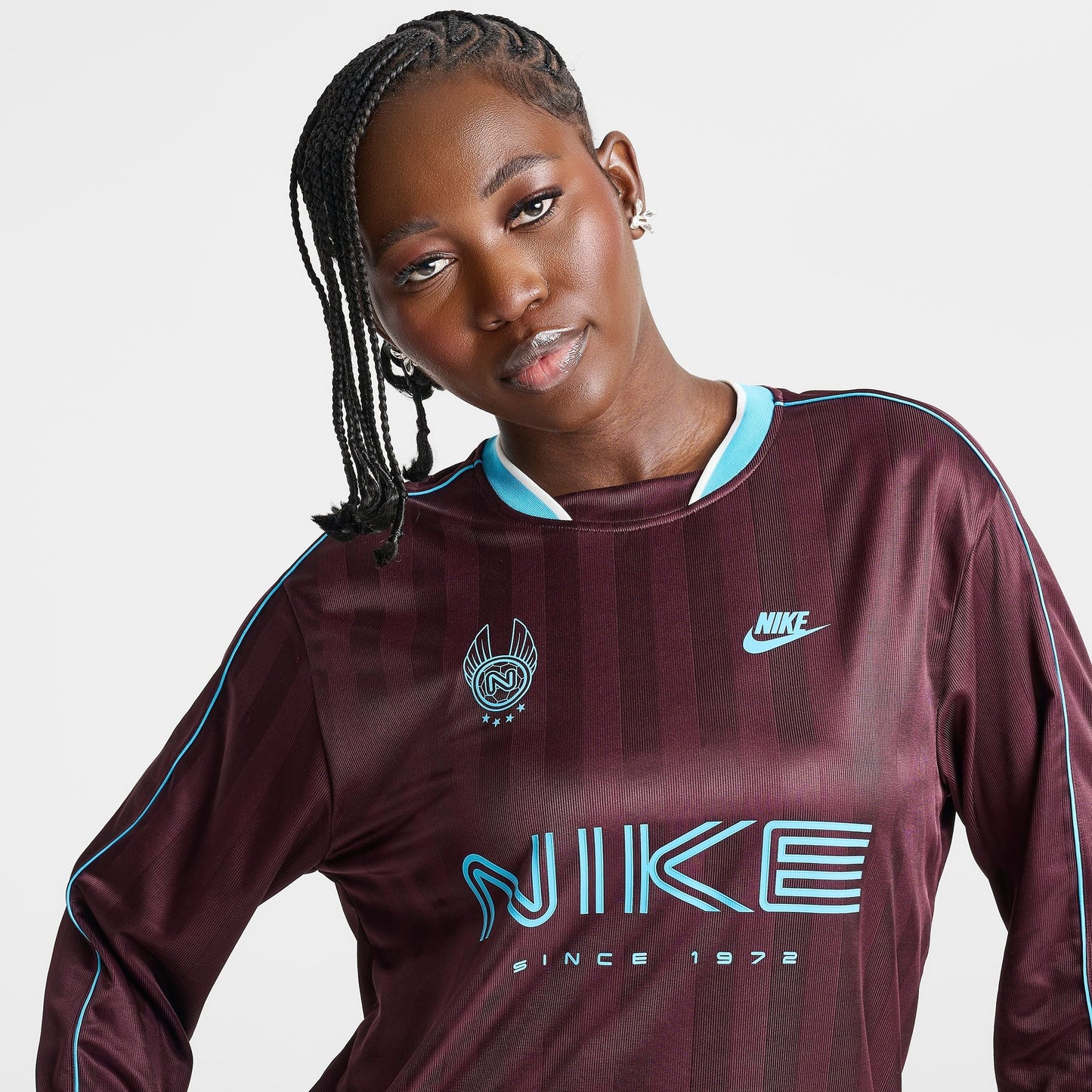 Women's Nike Sportswear Long-Sleeve Jersey Top - Burgundy Crush/Baltic Blue