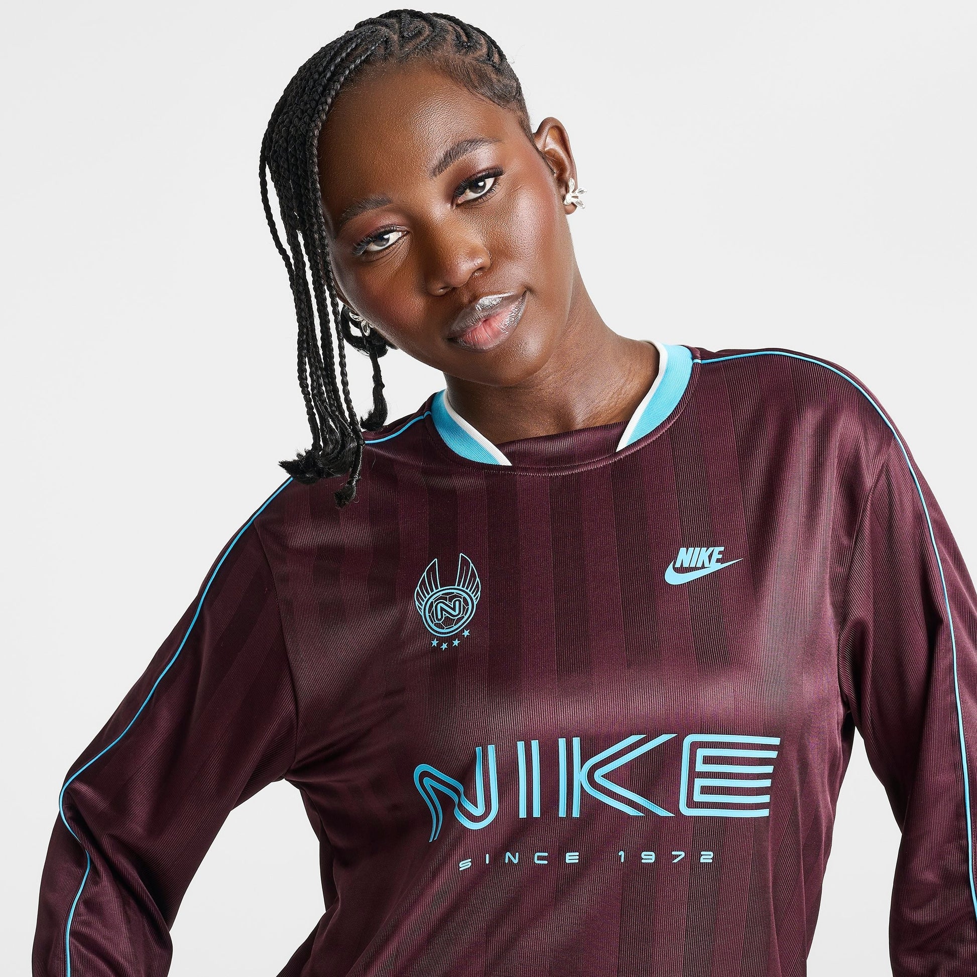 Women's Nike Sportswear Long-Sleeve Jersey Top - Burgundy Crush/Baltic Blue
