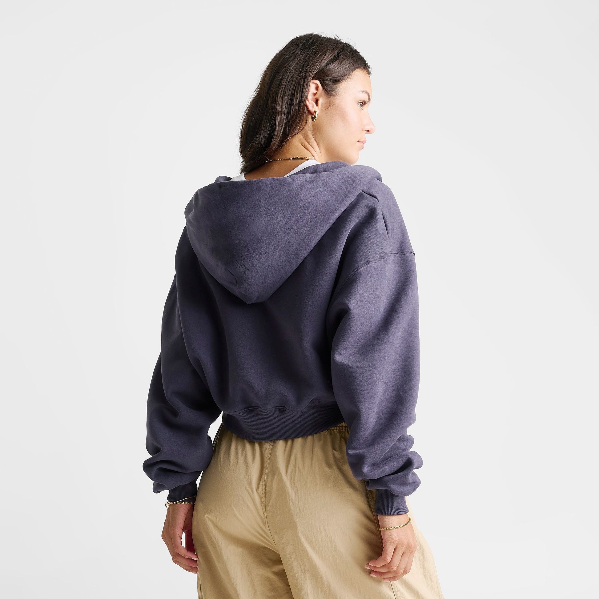 Women's Nike Studio Fleece Medium-Weight Oversized Cropped Full-Zip Hoodie - Gridiron/Sail