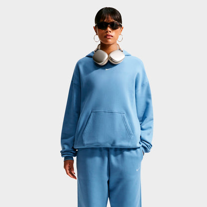 Women's Nike Studio Fleece Medium-Weight Oversized Pullover Hoodie - Work Blue/Sail