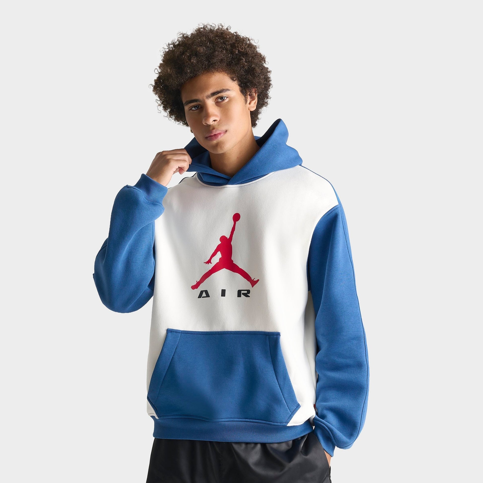 Men's Jordan Brooklyn Jumpman Air Fleece Colorblocked Pullover Hoodie - Sail/True Blue/University Red