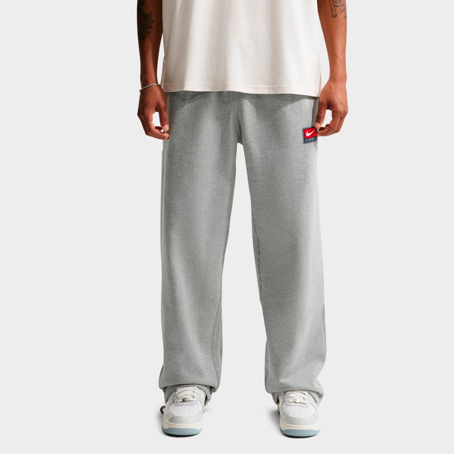 Men's Nike Solo Swoosh Fleece Open-Hem Pants - Dark Grey Heather/White