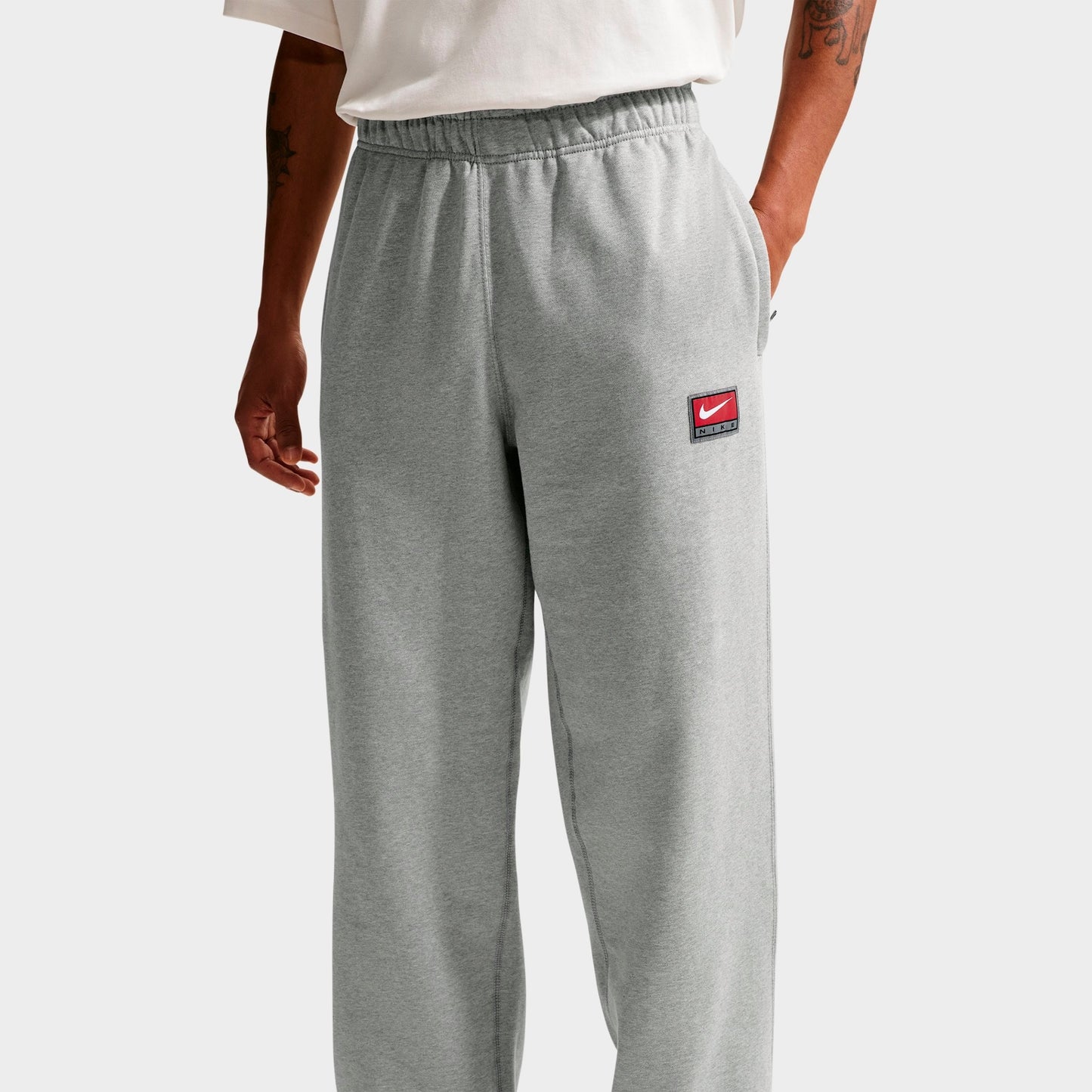 Men's Nike Solo Swoosh Fleece Open-Hem Pants - Dark Grey Heather/White