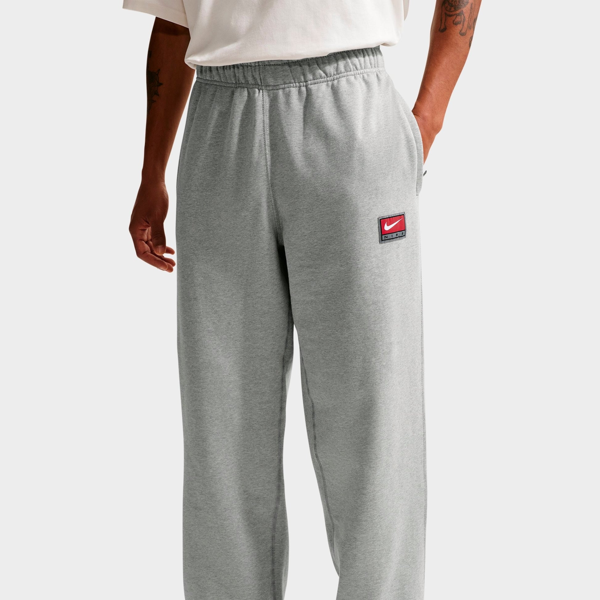Men's Nike Solo Swoosh Fleece Open-Hem Pants - Dark Grey Heather/White