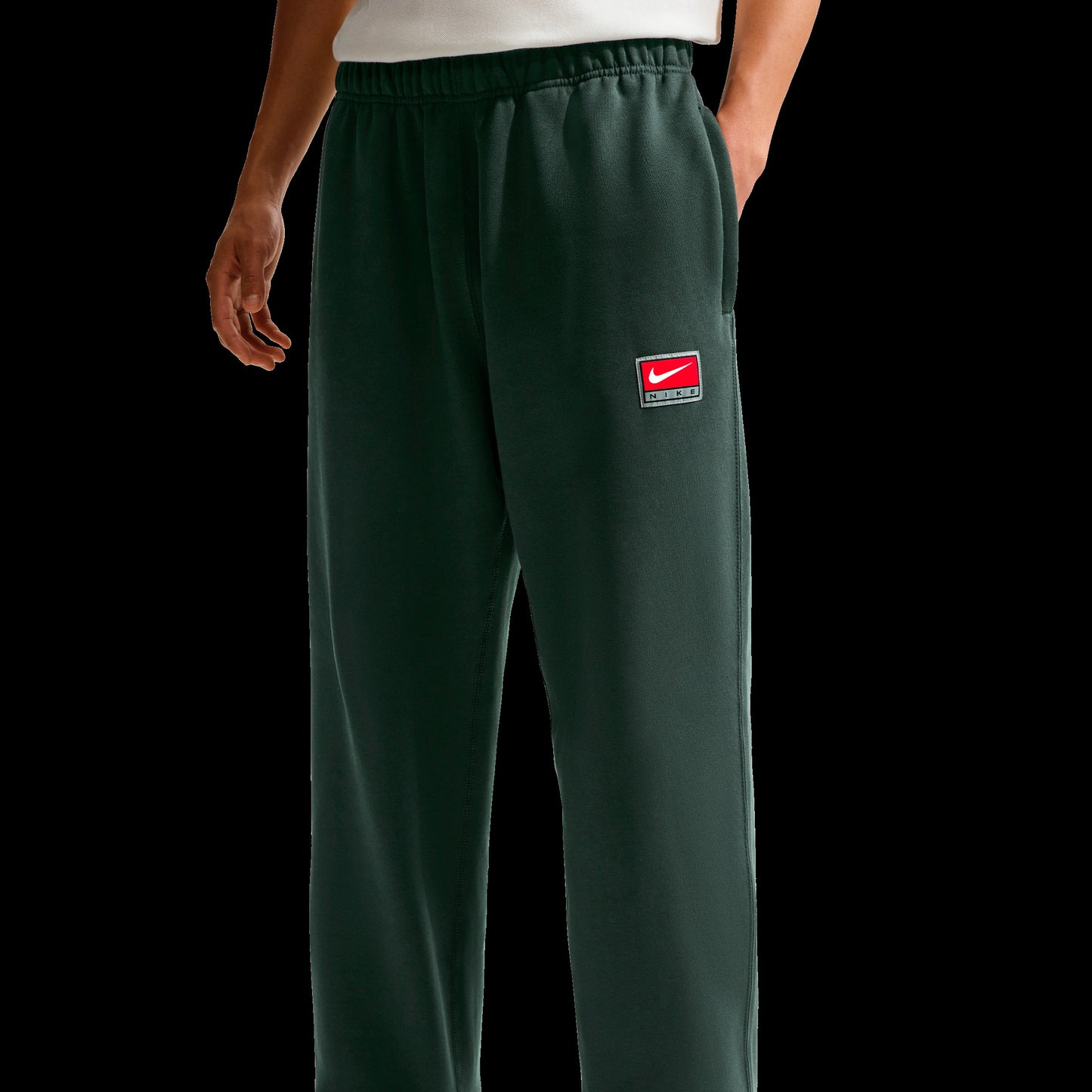 Men's Nike Solo Swoosh Fleece Open-Hem Pants - Black Spruce/White