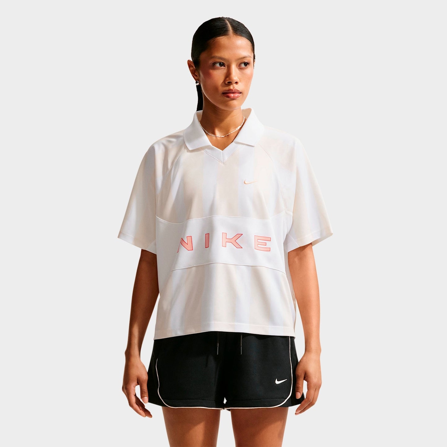 Women's Nike Sportswear Striped Oversized Jersey - Chalk/White/White/Arctic Orange
