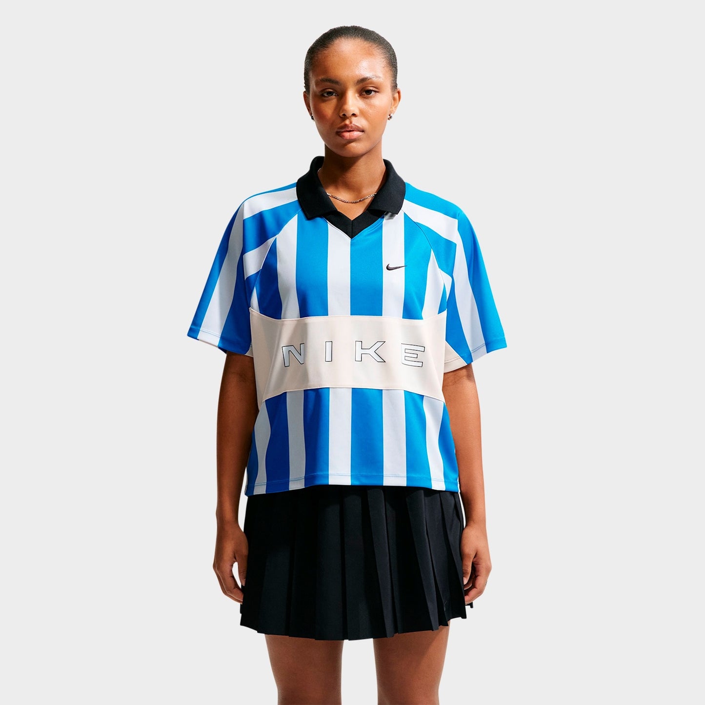 Women's Nike Sportswear Striped Oversized Jersey - Light Photo Blue/Chalk/Light Photo Blue/Black