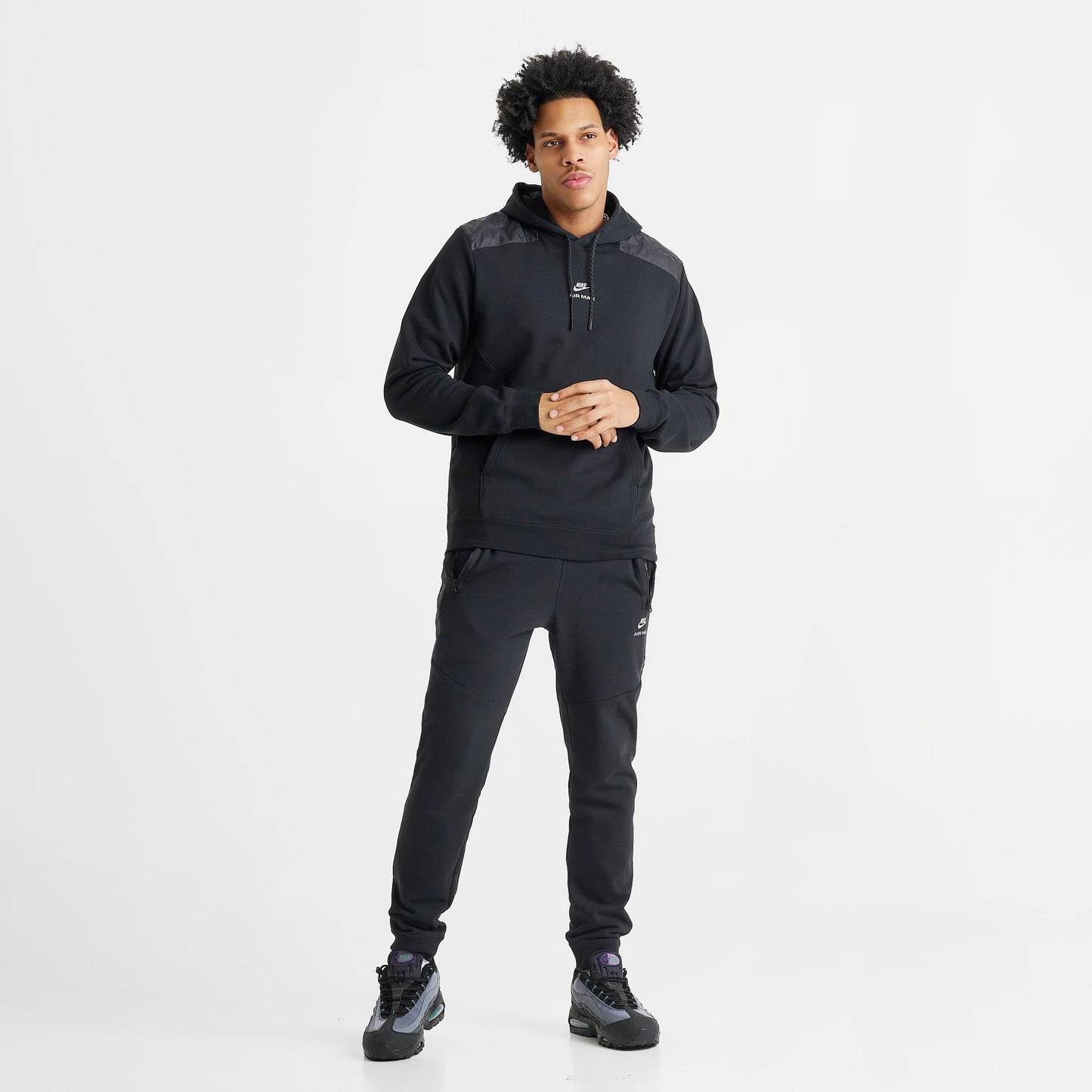 Men's Nike Sportswear Air Max French Terry Fleece Pullover Hoodie - Black/Black/White