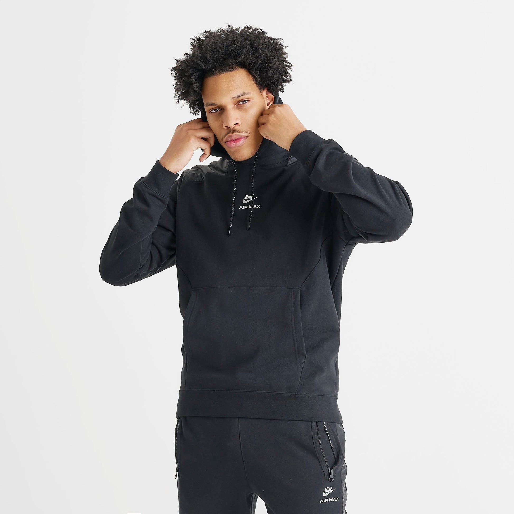 Men's Nike Sportswear Air Max French Terry Fleece Pullover Hoodie - Black/Black/White