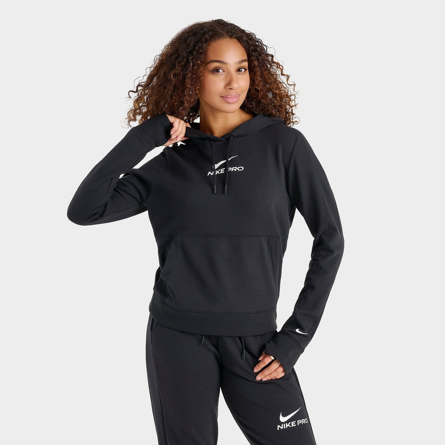 Women's Nike Pro Dri-FIT French Terry Pullover Hoodie - Black/White