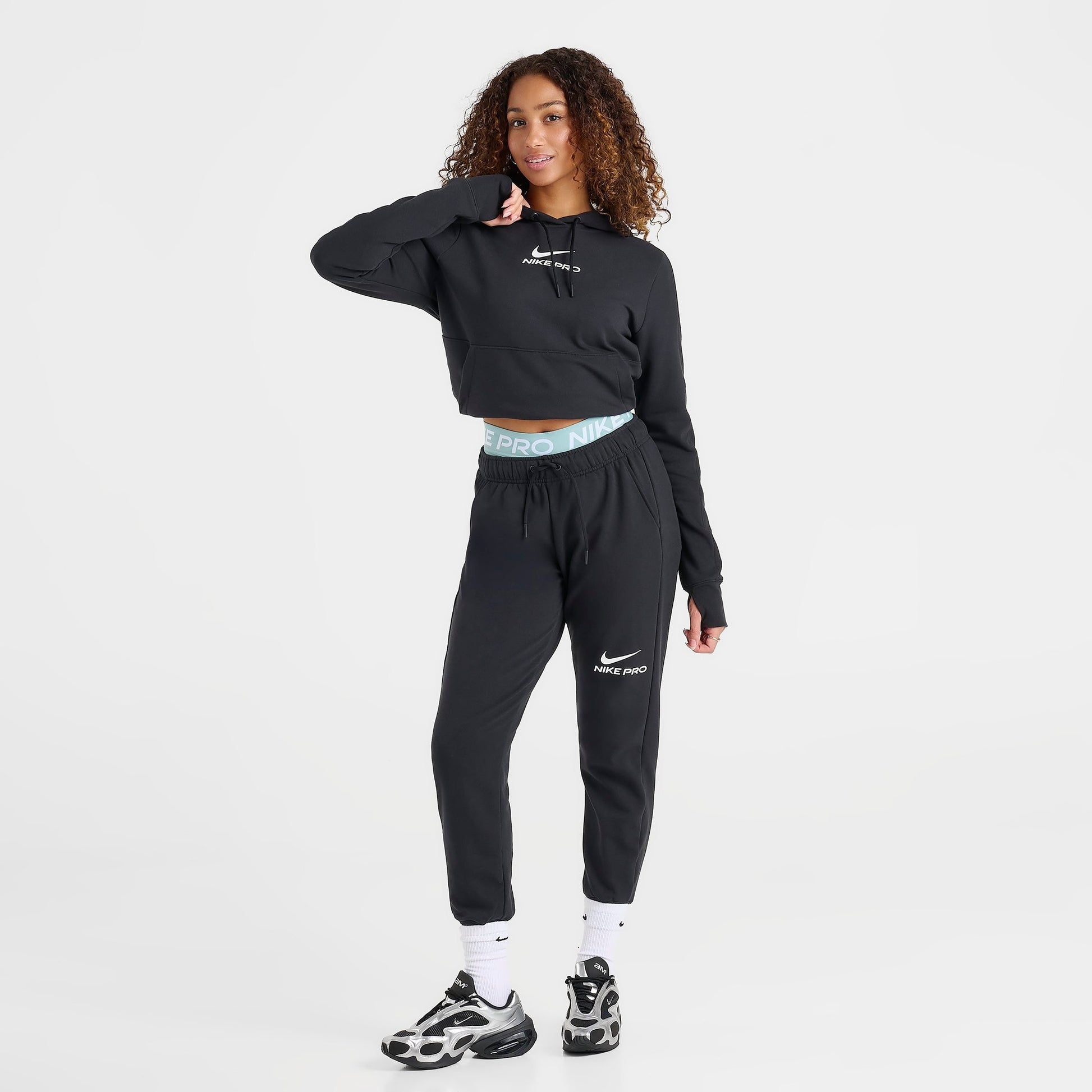 Women's Nike Pro Dri-FIT French Terry Pullover Hoodie - Black/White