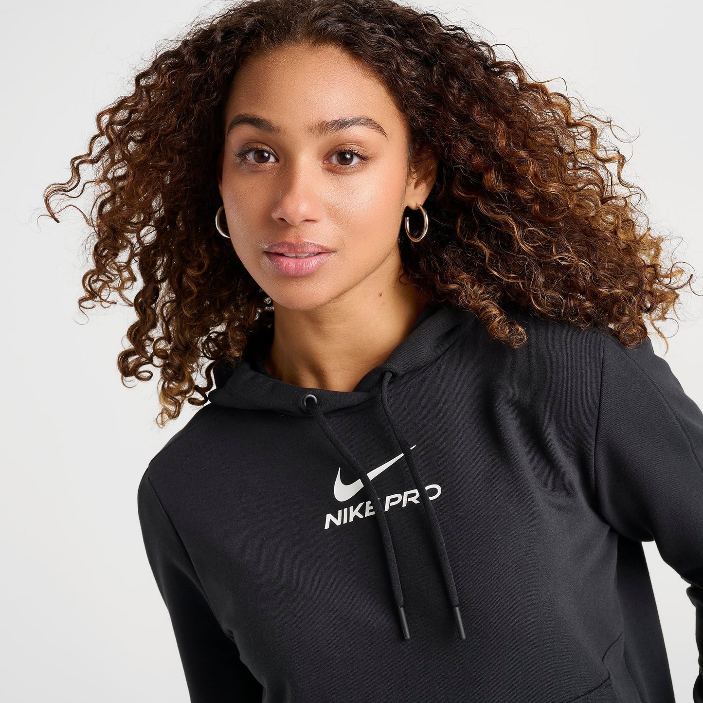 Women's Nike Pro Dri-FIT French Terry Pullover Hoodie - Black/White