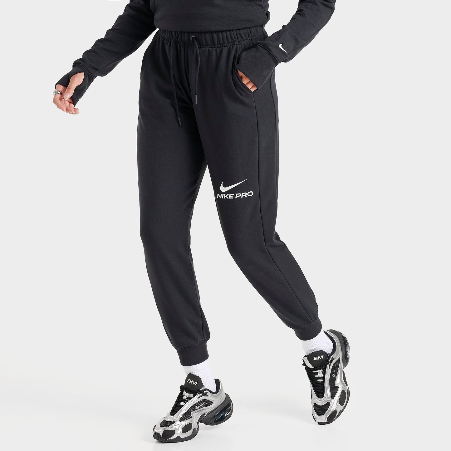 Women's Nike Pro Dri-FIT French Terry Jogger Pants - Black/White