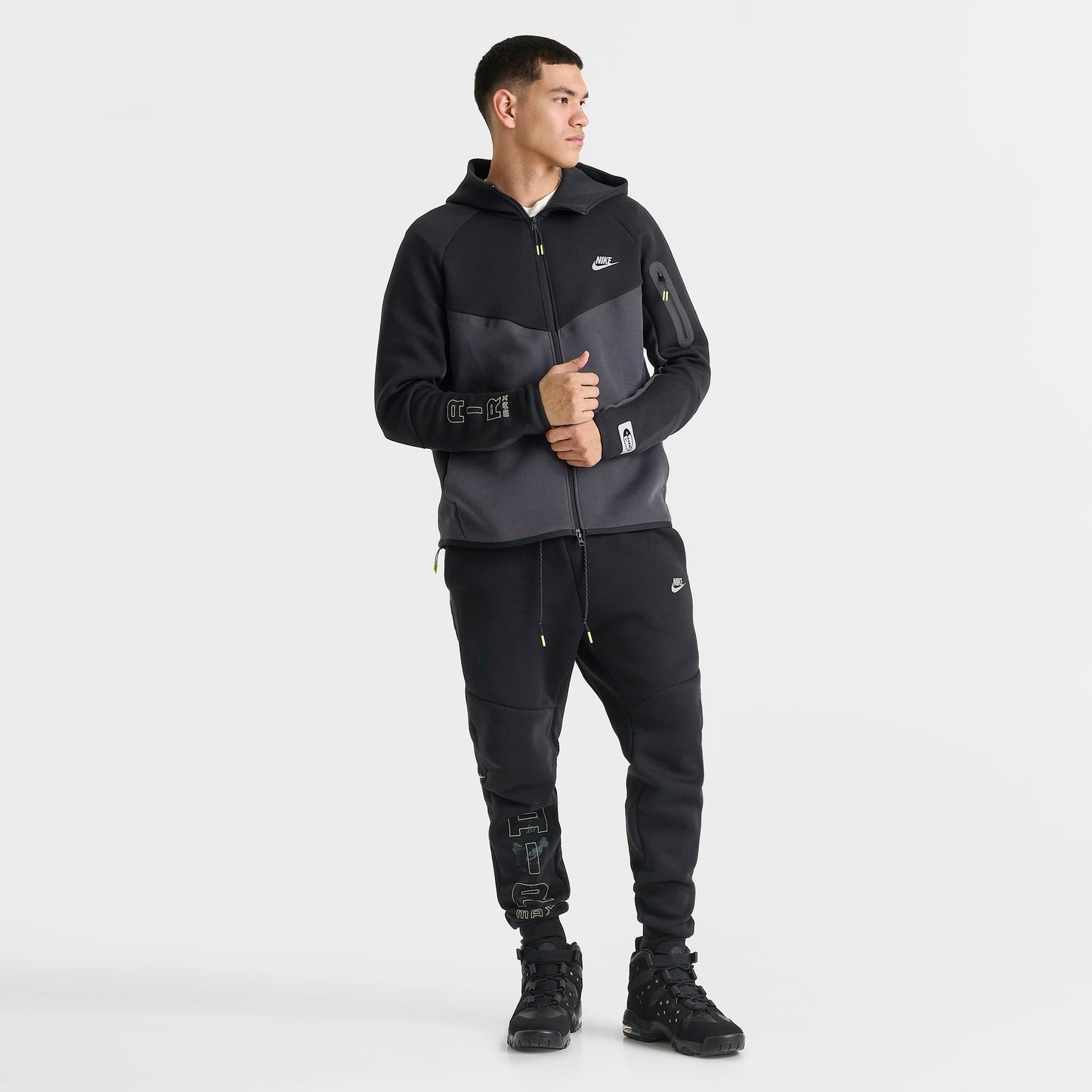 Men's Nike Tech Fleece Air Max Full-Zip Windrunner Jacket - Black/Dark Smoke Grey/Neon Yellow
