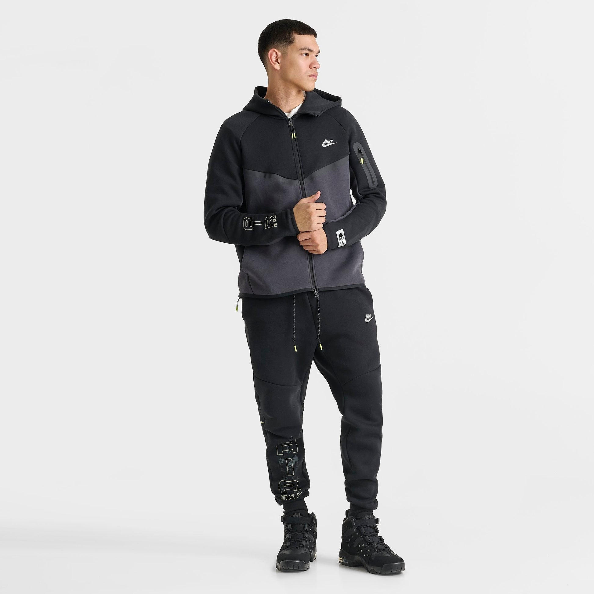 Men's Nike Tech Fleece Air Max Full-Zip Windrunner Jacket - Black/Dark Smoke Grey/Neon Yellow