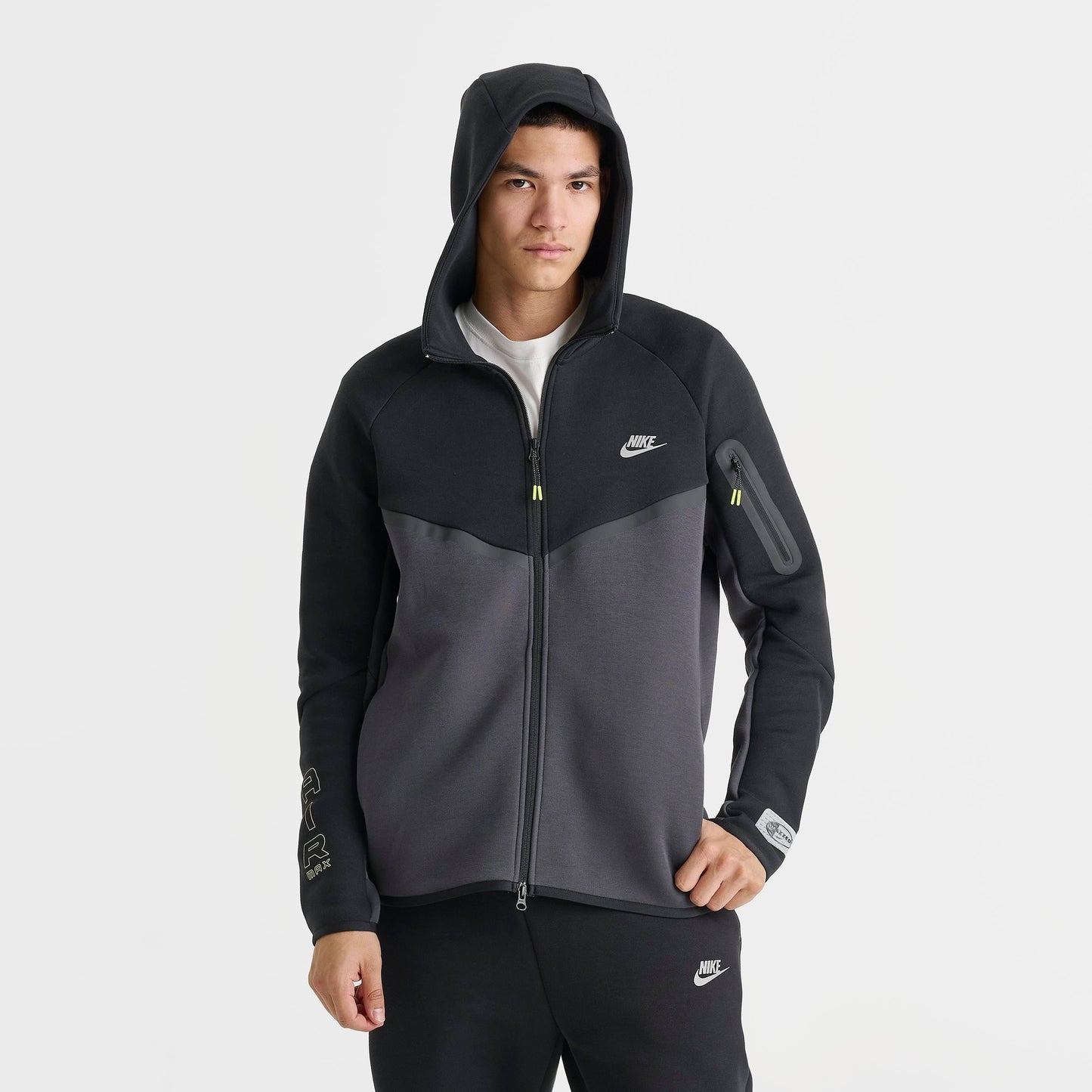 Men's Nike Tech Fleece Air Max Full-Zip Windrunner Jacket - Black/Dark Smoke Grey/Neon Yellow