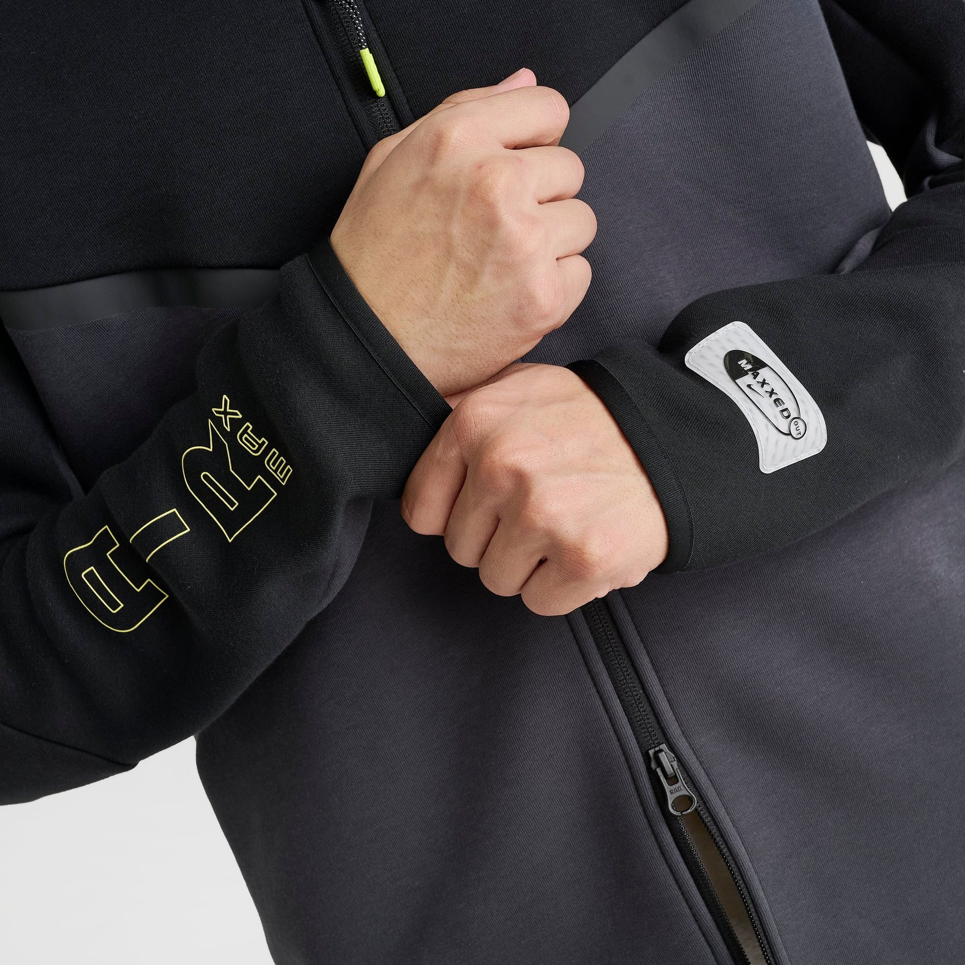 Men's Nike Tech Fleece Air Max Full-Zip Windrunner Jacket - Black/Dark Smoke Grey/Neon Yellow