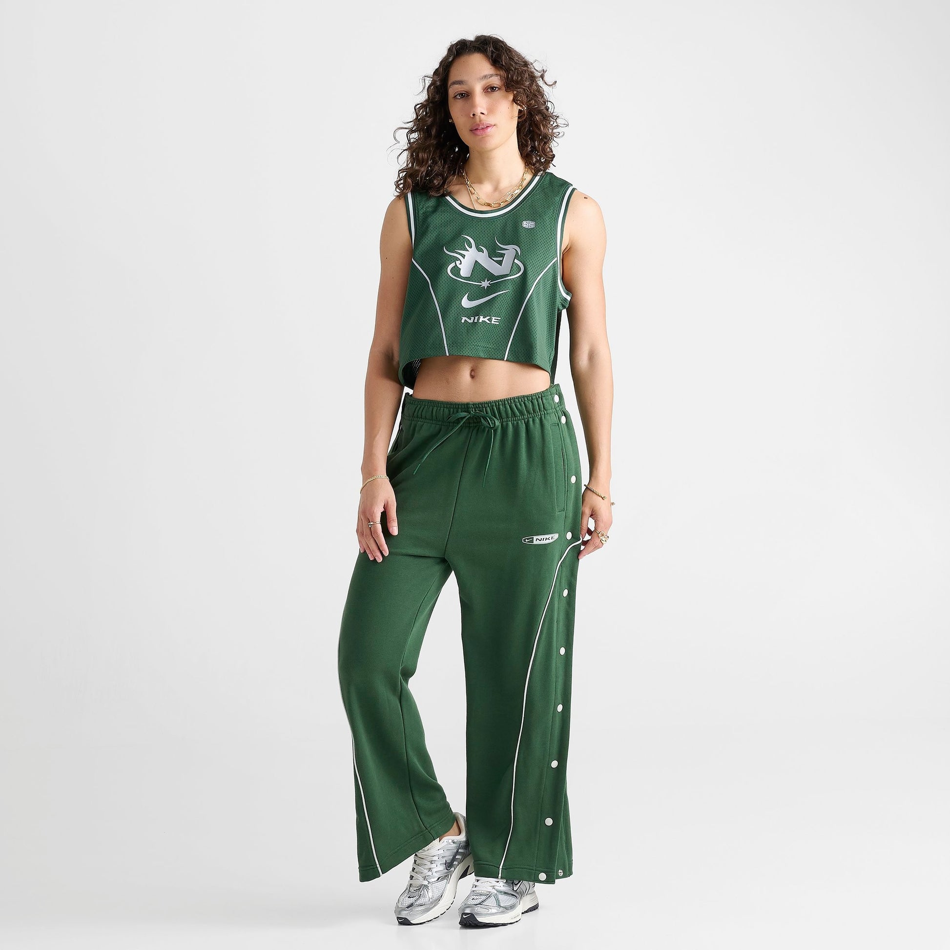 Women's Nike Fleece Tearaway Pants - Fir/Light Silver