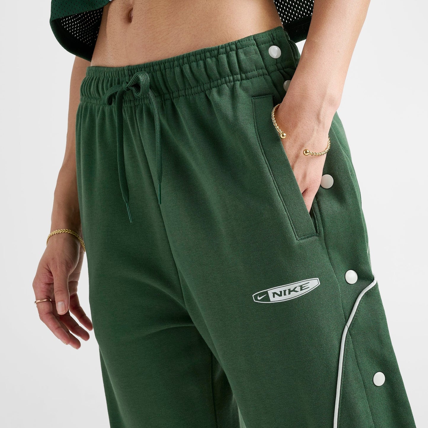 Women's Nike Fleece Tearaway Pants - Fir/Light Silver