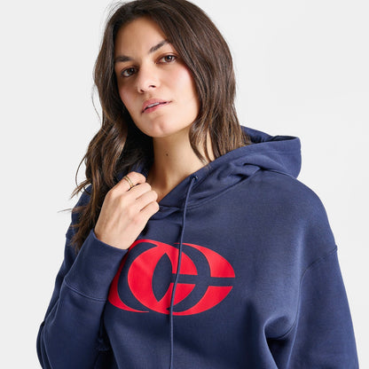 Women's Nike Caitlin Clark Essential Fleece Pullover Hoodie - Midnight Navy/University Red