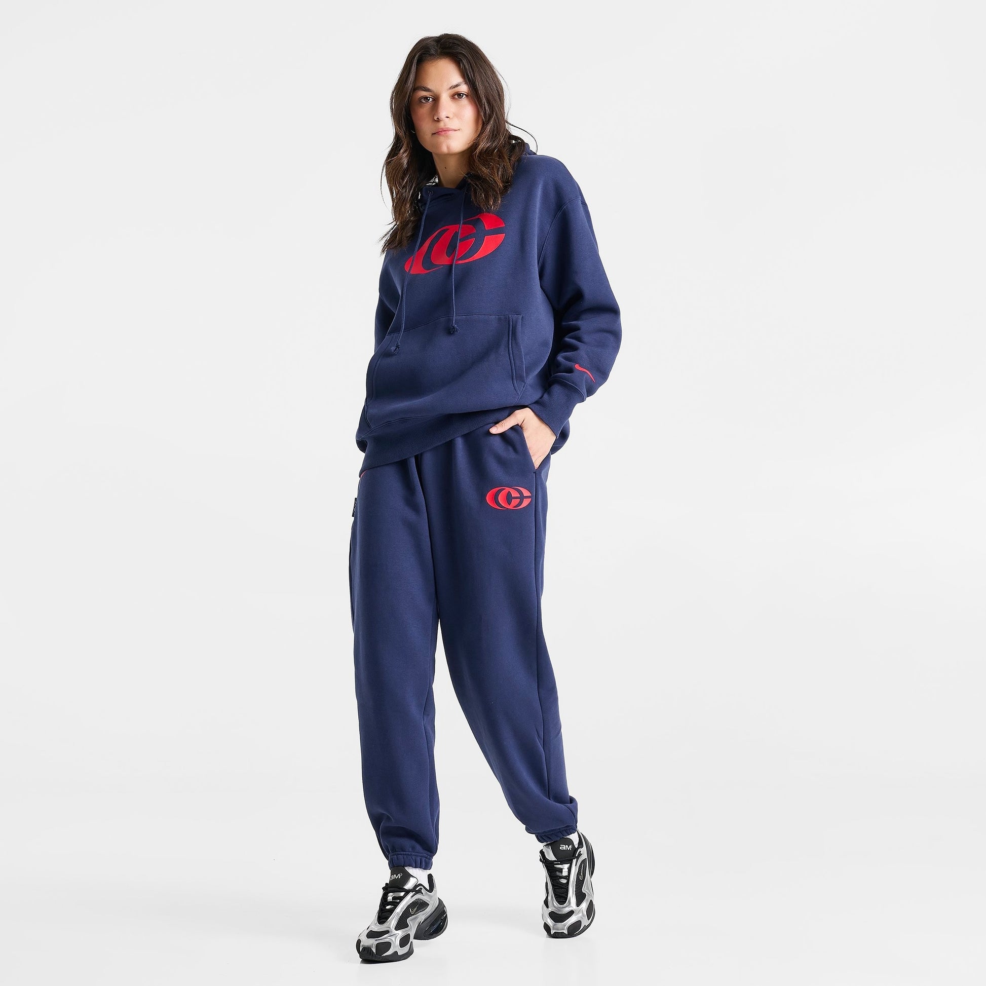 Women's Nike Caitlin Clark Essential Fleece Pants - Midnight Navy/University Red/University Red
