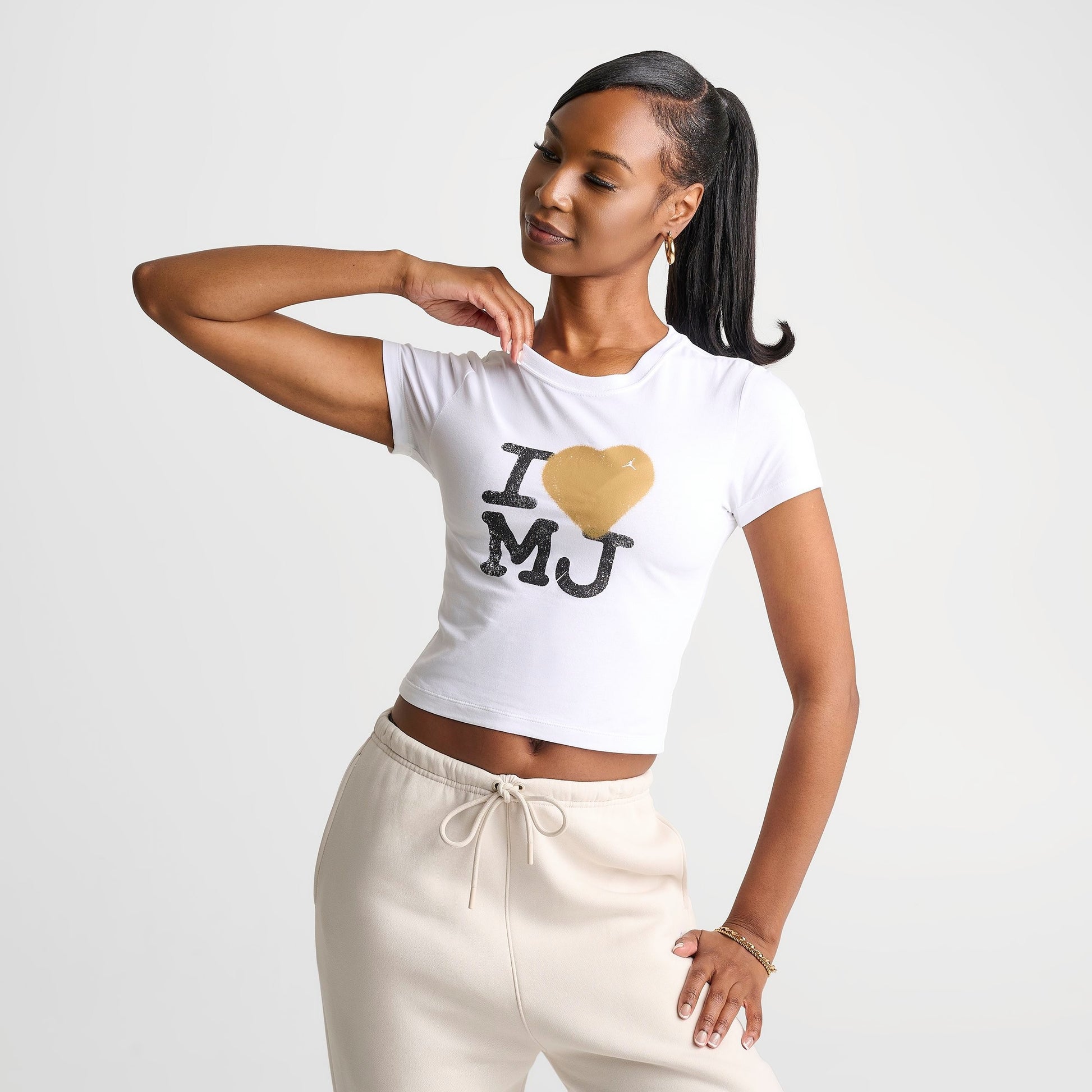 Women's Jordan Flight I Love MJ T-Shirt - White/Metallic Gold