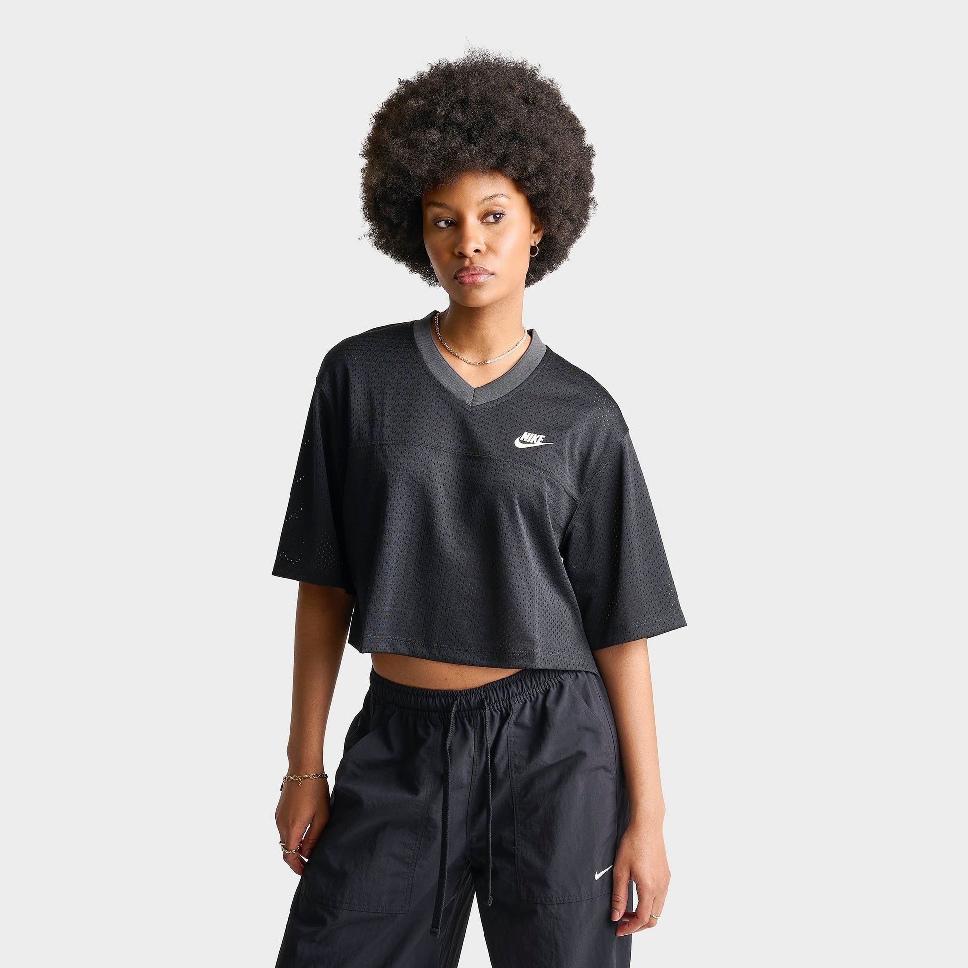 Women's Nike Sportswear Oversized Heritage Cropped Mesh Jersey - Black/Anthracite/Sail