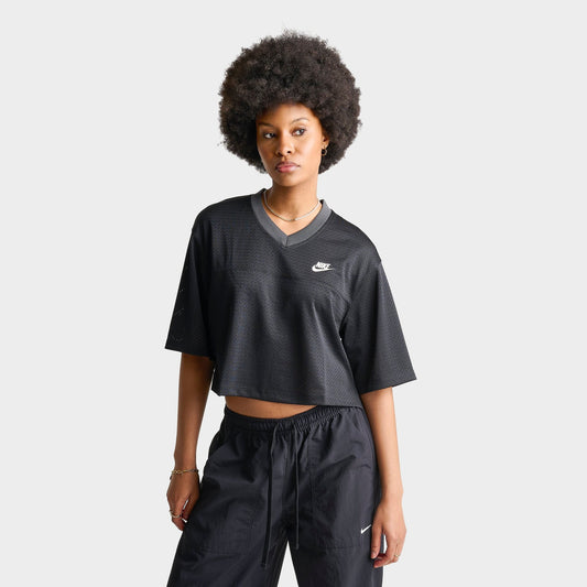 Women's Nike Sportswear Oversized Heritage Cropped Mesh Jersey - Black/Anthracite/Sail
