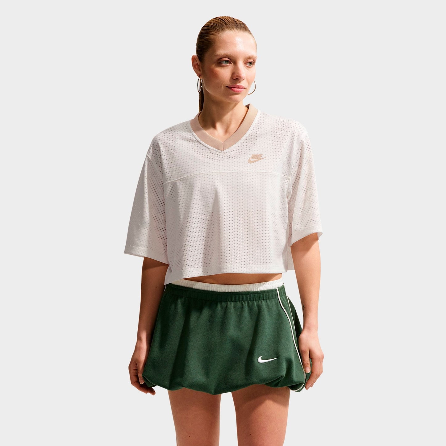 Women's Nike Sportswear Oversized Heritage Cropped Mesh Jersey - Sail/Linen/Linen