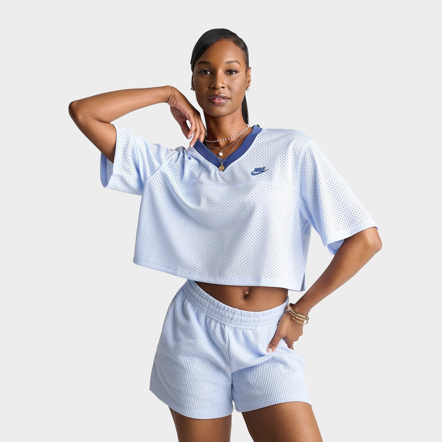 Women's Nike Sportswear Oversized Heritage Cropped Mesh Jersey - Hydrogen Blue/Mystic Navy/Mystic Navy